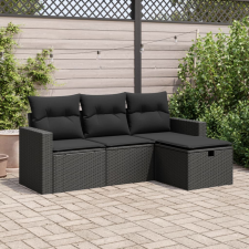 vidaXL 4 részes fekete polyrattan kerti ülőgarnitúra párnákkal kerti bútor