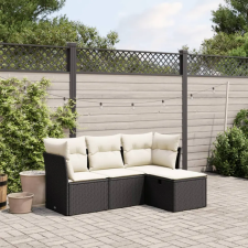 vidaXL 4 részes fekete polyrattan kerti ülőgarnitúra párnákkal kerti bútor