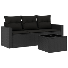 vidaXL 4 részes fekete polyrattan kerti ülőgarnitúra párnákkal (3218655) kerti bútor