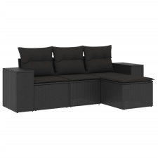 vidaXL 4 részes fekete polyrattan kerti ülőgarnitúra párnákkal (3222464) kerti bútor