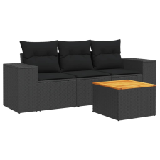 vidaXL 4 részes fekete polyrattan kerti ülőgarnitúra párnákkal (3257644) kerti bútor