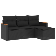 vidaXL 4 részes fekete polyrattan kerti ülőgarnitúra párnákkal (3258303) kerti bútor