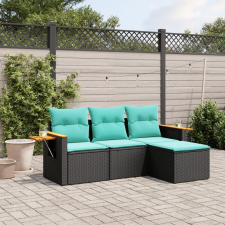 vidaXL 4 részes fekete polyrattan kerti ülőgarnitúra párnával kerti bútor