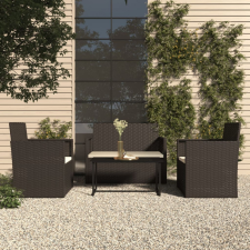 vidaXL 4-részes fekete polyrattan kültéri ülőgarnitúra párnákkal kerti bútor