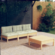 vidaXL 4 részes fenyőfa kerti ülőgarnitúra krémszínű párnákkal kerti bútor