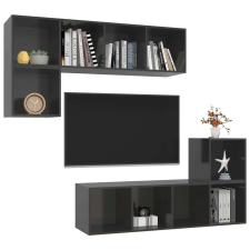 vidaXL 4 részes magasfényű szürke forgácslap tv-szekrény szett bútor