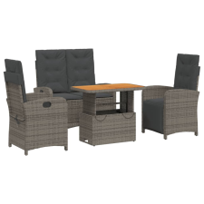 vidaXL 4 részes szürke polyrattan kerti étkezőszett párnával (3277348) kerti bútor