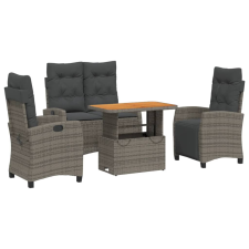 vidaXL 4 részes szürke polyrattan kerti étkezőszett párnával (3277408) kerti bútor