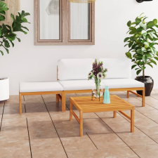vidaXL 4 részes tömör tíkfa kerti ülőgarnitúra krémszínű párnákkal kerti bútor