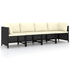 vidaXL 4 személyes fekete polyrattan kerti kanapé párnákkal kerti bútor