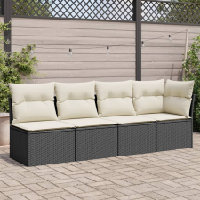 vidaXL 4 személyes fekete polyrattan kerti kanapé párnával kerti bútor