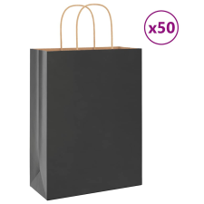 vidaXL 50 db fekete kraft papírzacskók fogantyúkkal 26x12x35 cm ajándéktasak