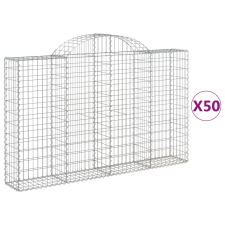 vidaXL 50 db íves horganyzott vas gabion kosár 200x30x120/140 cm kerti tárolás