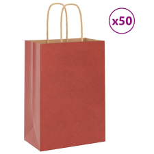 vidaXL 50 db piros kraft papírzacskók fogantyúkkal 15x8x21 cm ajándéktasak