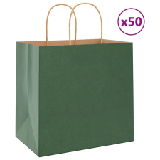 vidaXL 50 db zöld kraft papírzacskók fogantyúkkal 26x17x25 cm ajándéktasak