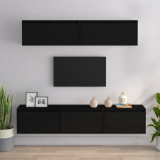 vidaXL 5 darab fekete tömör fenyőfa TV-szekrény bútor