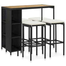 vidaXL 5 darabos fekete polyrattan kerti bárszett párnákkal kerti bútor