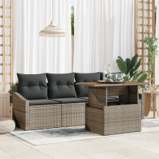 vidaXL 5 darabos kerti étkező szett párnákkal, szürke poly rattan akáciából kerti bútor