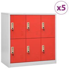 vidaXL 5 db világosszürke-piros acél zárható szekrény 90x45x92,5 cm irattároló szekrény
