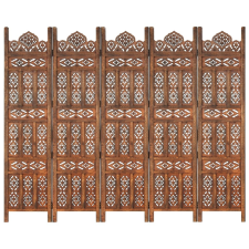 vidaXL 5-paneles barna mangófa kézzel faragott térelválasztó 200x165cm bútor