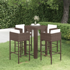 vidaXL 5 részes barna polyrattan kerti bárszett párnákkal kerti bútor
