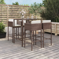 vidaXL 5 részes barna polyrattan kerti bárszett párnákkal kerti bútor
