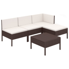 vidaXL 5 részes barna polyrattan kerti bútorszett párnákkal (3094363) kerti bútor