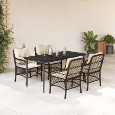 vidaXL 5-részes barna polyrattan kerti étkezőgarnitúra párnákkal kerti bútor