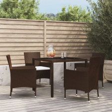 vidaXL 5 részes barna polyrattan kerti étkezőgarnitúra párnákkal kerti bútor