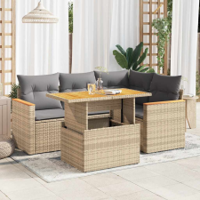 vidaXL 5 részes bézs polyrattan és akácfa kerti ülőgarnitúra párnákkal kerti bútor