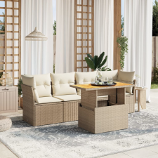 vidaXL 5 részes bézs polyrattan kerti ülőgarnitúra párnákkal kerti bútor