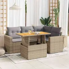 vidaXL 5 részes bézs polyrattan kerti ülőgarnitúra párnákkal kerti bútor