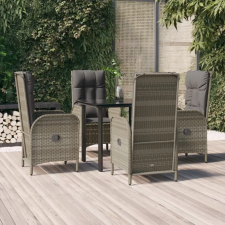vidaXL 5 részes fekete és szürke polyrattan kerti étkezőszett párnával kerti bútor