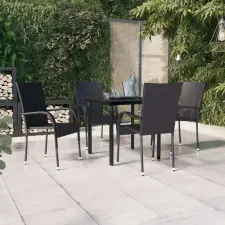 vidaXL 5 részes fekete kültéri étkezőgarnitúra kerti bútor