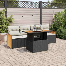 vidaXL 5 részes fekete polyrattan akácfa kerti kanapészett párnákkal kerti bútor