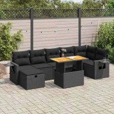 vidaXL 5 részes fekete polyrattan akácfa kerti kanapészett párnákkal kerti bútor