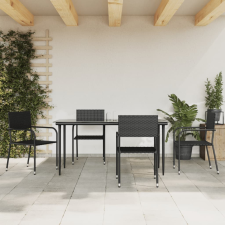 vidaXL 5 részes fekete polyrattan és acél kerti étkezőgarnitúra kerti bútor