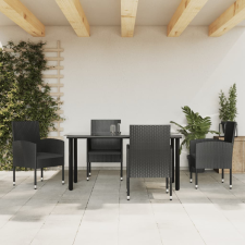 vidaXL 5 részes fekete polyrattan és acél kerti étkezőgarnitúra kerti bútor