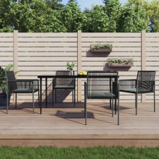 vidaXL 5-részes fekete polyrattan és acél kerti étkezőszett párnákkal kerti bútor