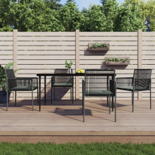 vidaXL 5-részes fekete polyrattan és acél kerti étkezőszett párnákkal kerti bútor