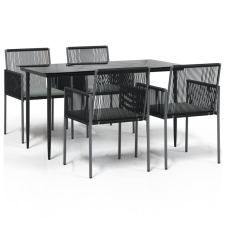 vidaXL 5-részes fekete polyrattan és acél kerti étkezőszett párnákkal (3187067) kerti bútor