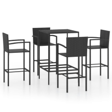 vidaXL 5 részes fekete polyrattan kerti bárszett kerti bútor