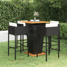 vidaXL 5 részes fekete polyrattan kerti bárszett párnákkal kerti bútor