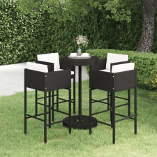vidaXL 5 részes fekete polyrattan kerti bárszett párnákkal kerti bútor