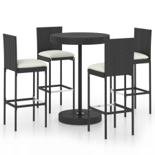 vidaXL 5 részes fekete polyrattan kerti bárszett párnákkal (3064766) kerti bútor