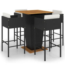 vidaXL 5 részes fekete polyrattan kerti bárszett párnákkal (3094804) kerti bútor