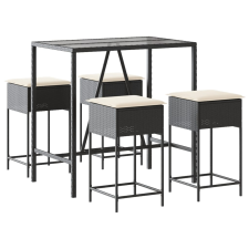vidaXL 5 részes fekete polyrattan kerti bárszett párnával (3261466) kerti bútor