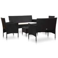 vidaXL 5 részes fekete polyrattan kerti bútorszett párnákkal (45893) kerti bútor