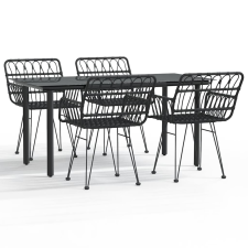 vidaXL 5 részes fekete polyrattan kerti étkezőgarnitúra (3157869) kerti bútor