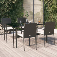 vidaXL 5 részes fekete polyrattan kerti étkezőgarnitúra párnákkal kerti bútor